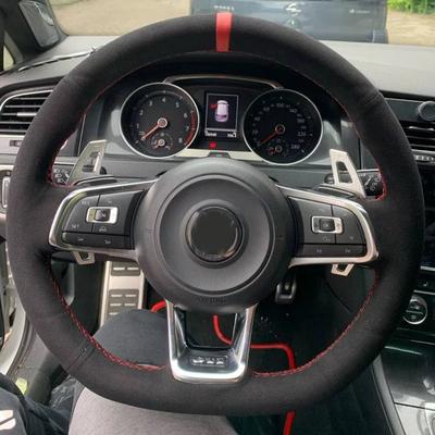WCaRFun Customize Black Suede Car Steering Wheel Cover for Volkswagen VW Golf R MK7 Golf 7 GTI VW Polo GTI Scirocco 2015