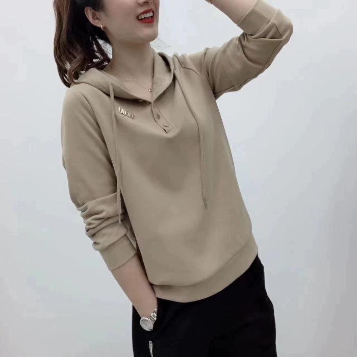 Hooded Sweatshirt for Women's Spring New Long-sleeved Thin Hoodie Top Loose Hoodie Base Shirt Spring Suit