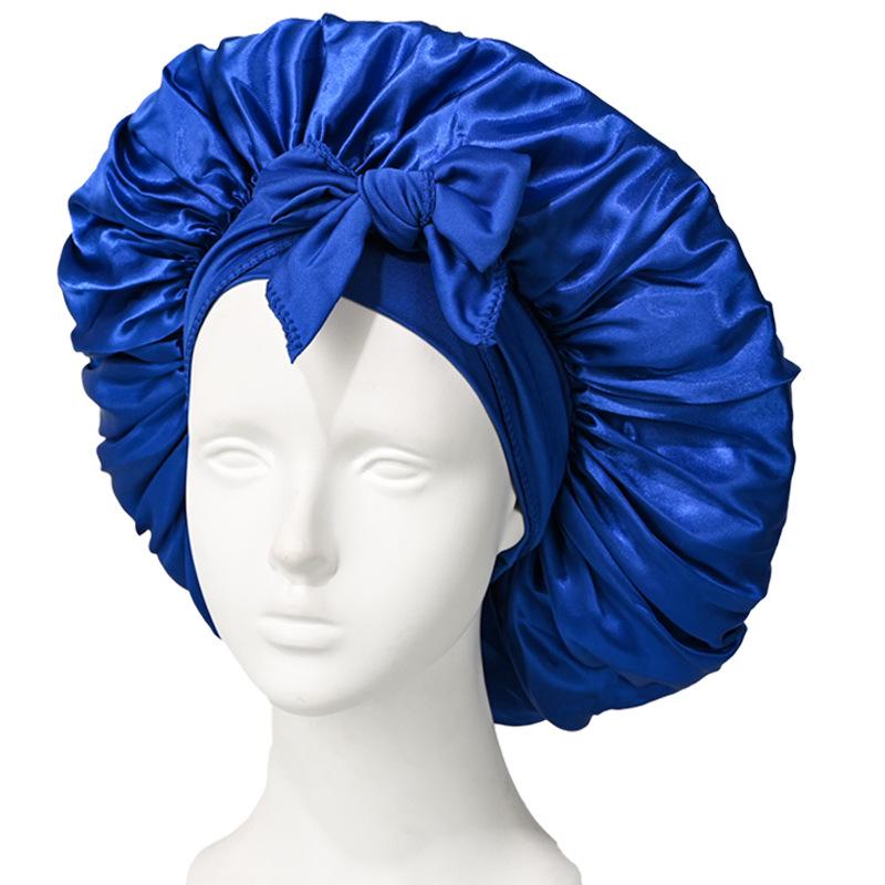 Extra Large Satin Bowknot Sleep Cap for Women's Hair Care