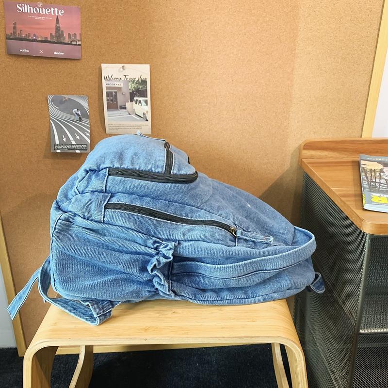 Womoen Large Capacity Denim Backpack Middle School Student Schoolbag