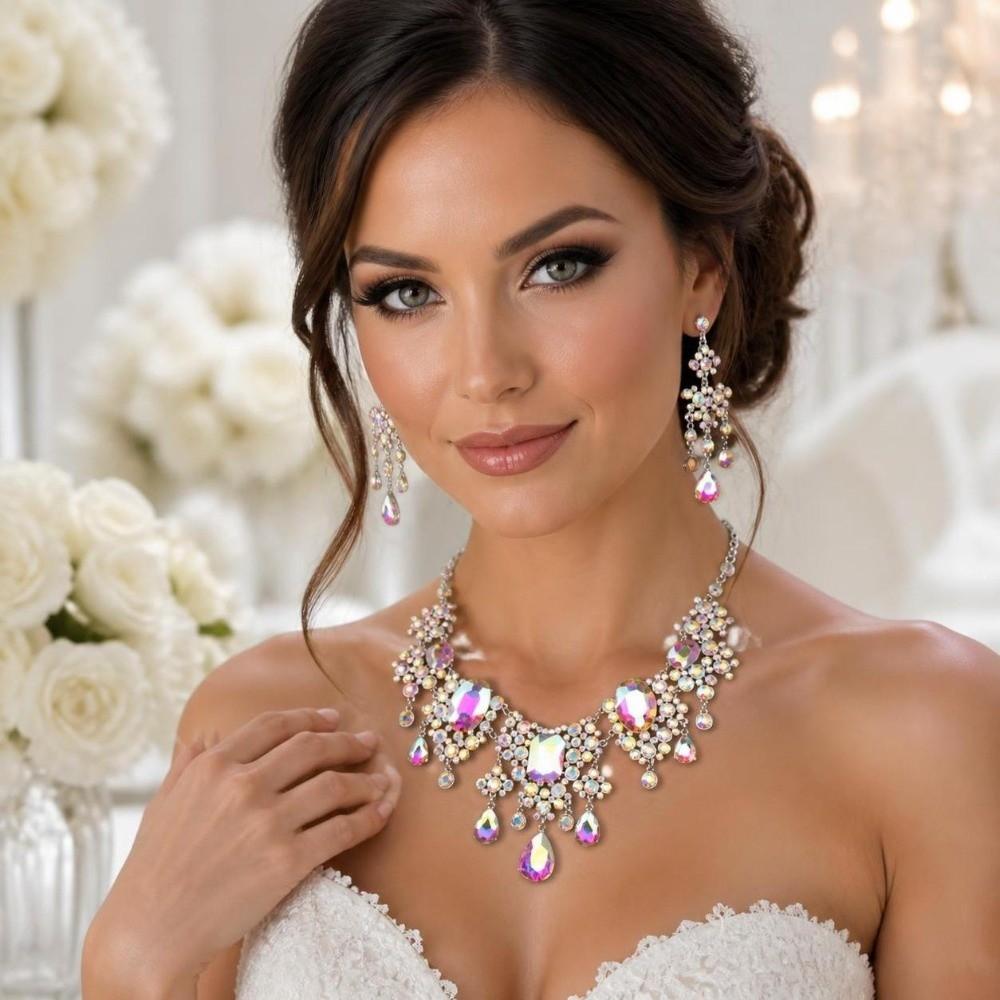 Baroque Necklace Earrings Set Elegant Waterdrop Pendant Necklace Party Dress Up