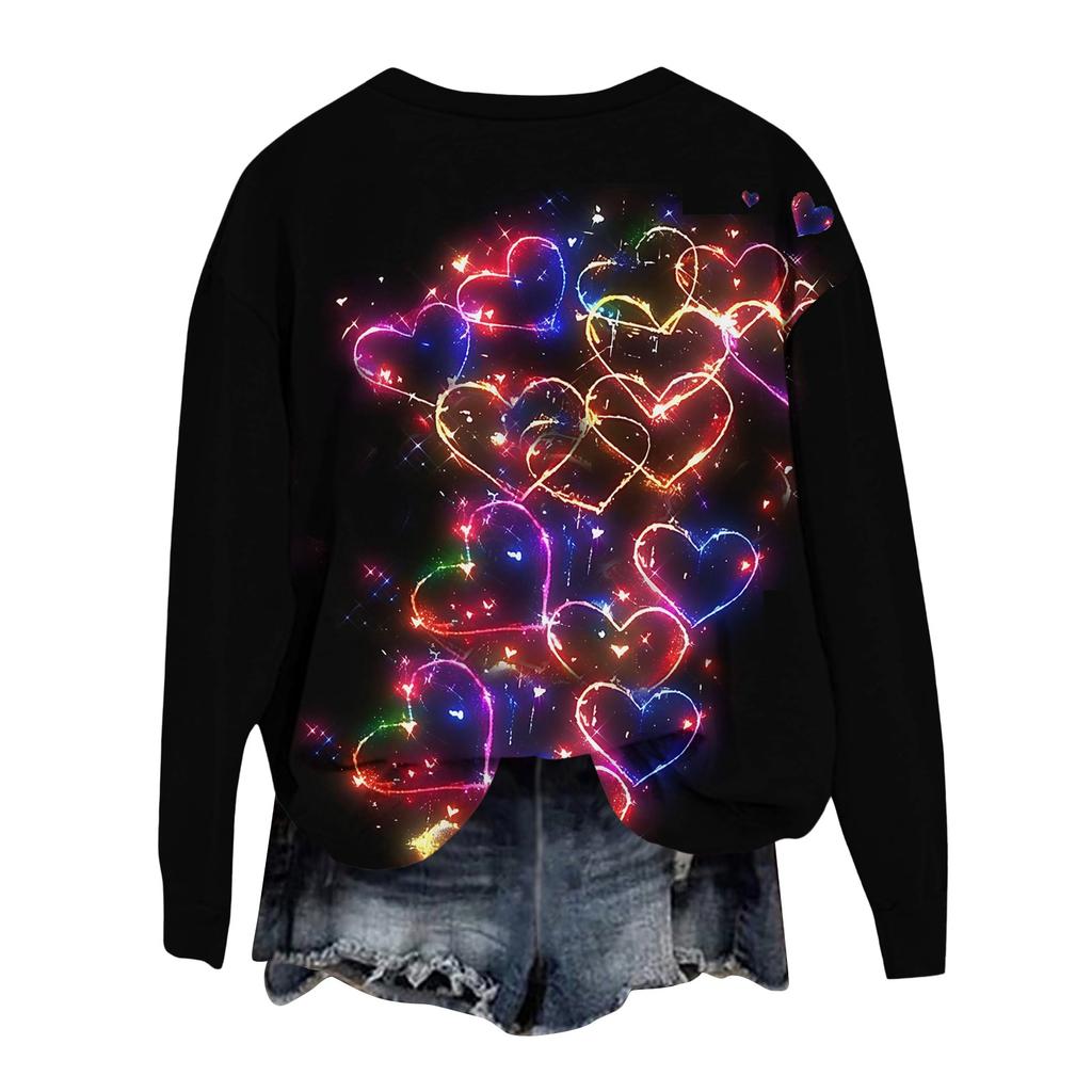 Damenmode Bedrucktes Langarm Locker Rundhals Sweatshirt Oberteil Herbst