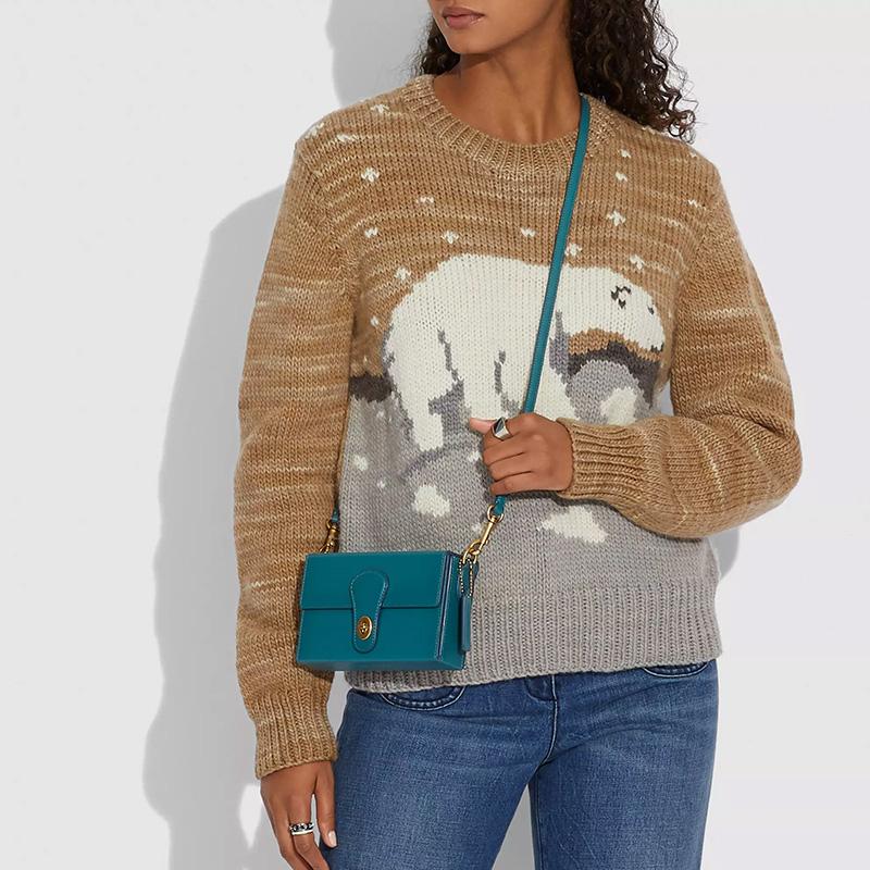 Coach 18 Flap Lock Detachable Shoulder Strap Leather Crossbody Bag Women crossbody bag Light-Blue C0305-B4RYO