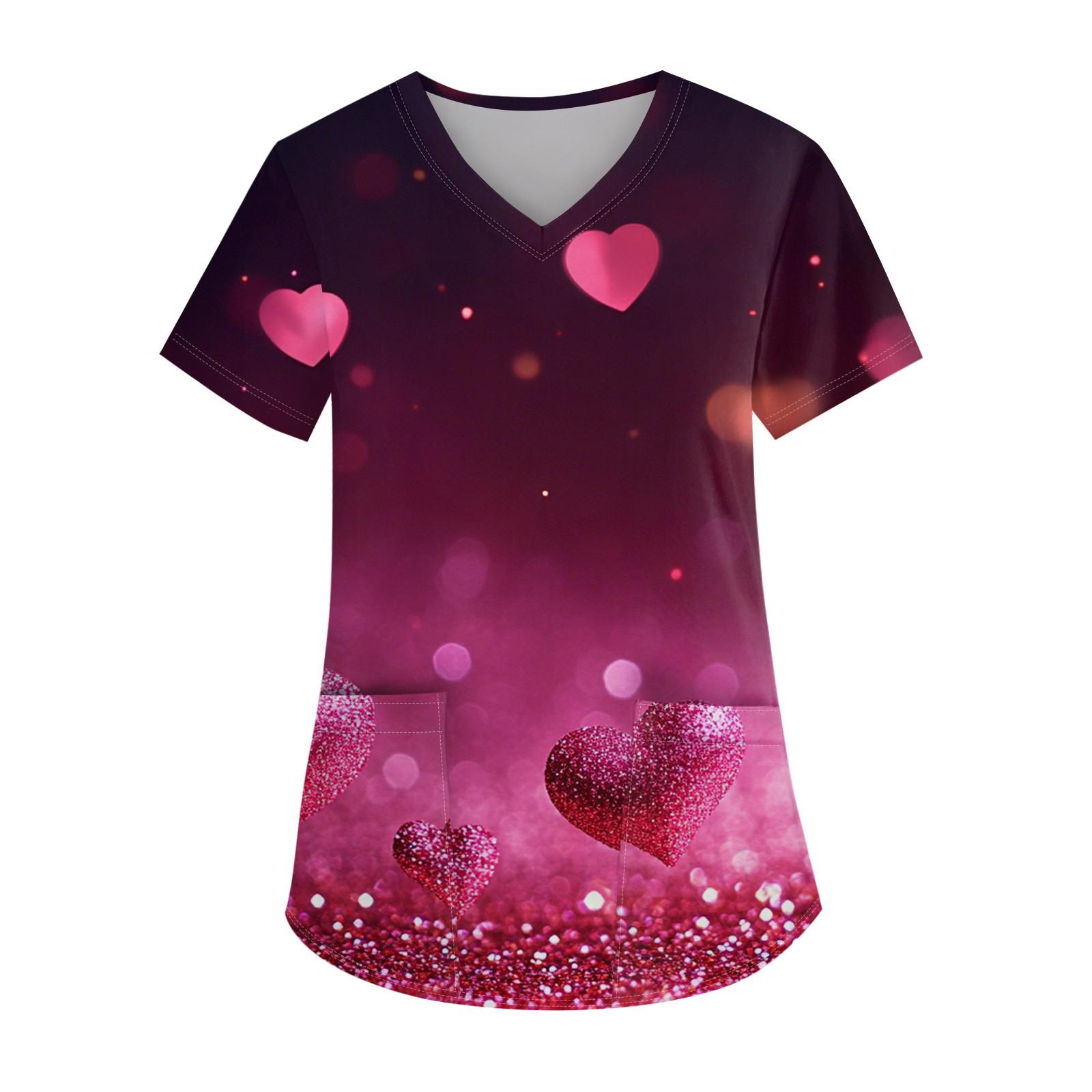 

Женская мода повседневная кофточка с коротким рукавом и принтом в виде сердца и V-образным вырезом на День святого Валентина XXXXXL