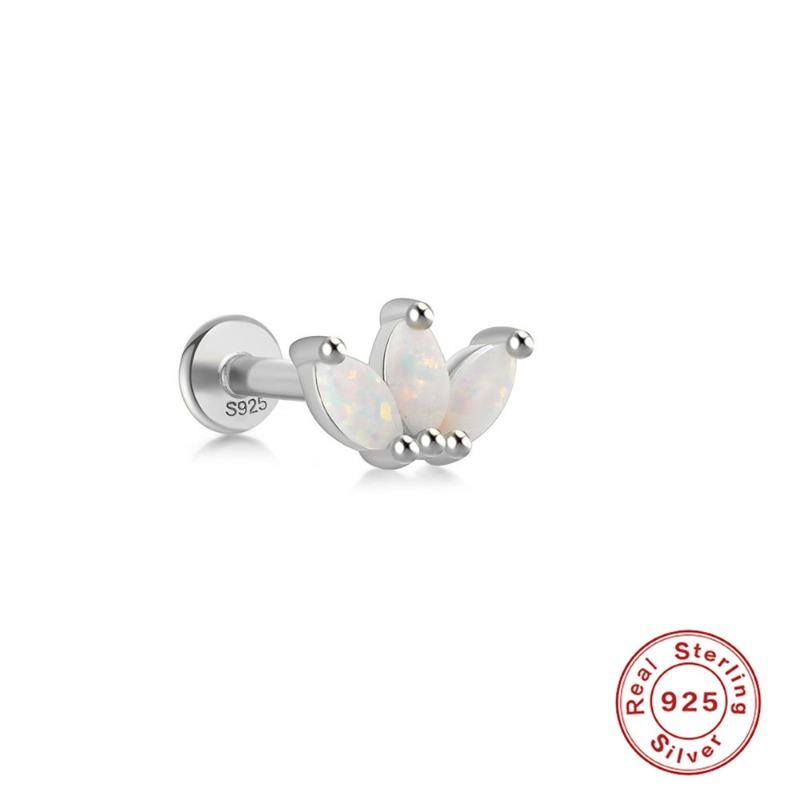 Pure Silver 925 Opal Flat Head Piercing Jewelry Classy Perforated Threaded Ear Bone Nail Ears