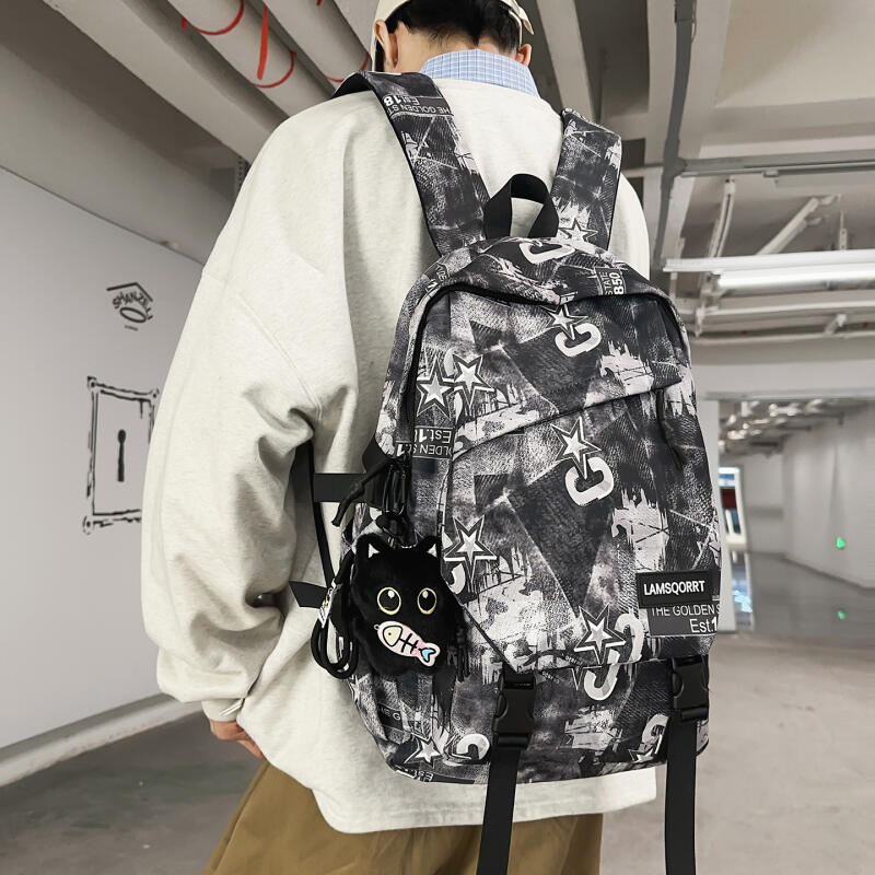 Student School Bag Nylon Backpack Men's Large Capacity Graffiti Backpack