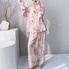 Sweet wind floral pajamas women's spring and summer long-sleeved cardigan loungewear spring and autumn thin national style cotton and silk suit can