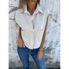 Women Summer Solid Loose Casual Short Sleeve Button Pocket Turn Down Collar Shirt