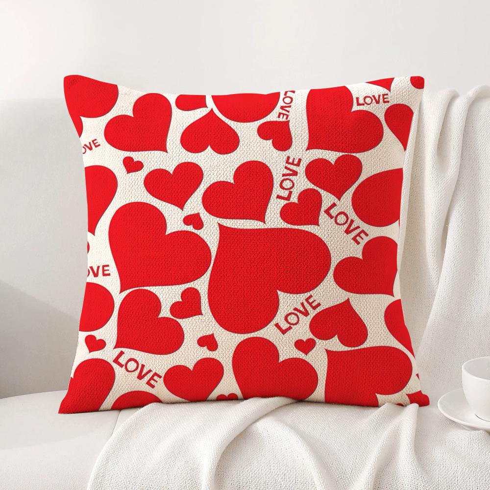 Valentines Day Cushion Cover Natural Linen Organic Fabric DoubleSided Printing Sofa Home Decor Gift Pillow Cover