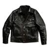 Retro casual denim tea core cowhide leather jacket men's lapel casual Ami Kaji leather jacket