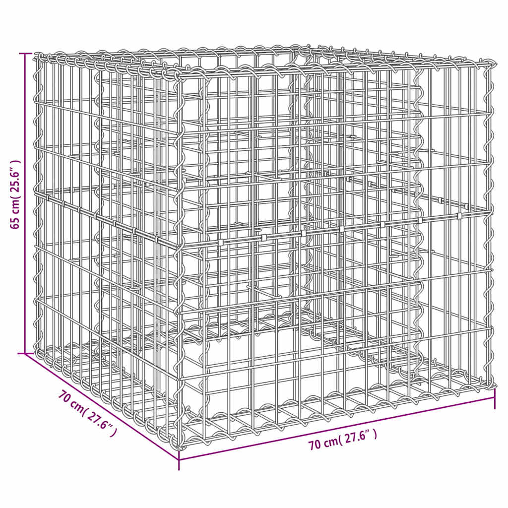 Gabion Basket Silver 70x70x65 Cm Galvanized Iron