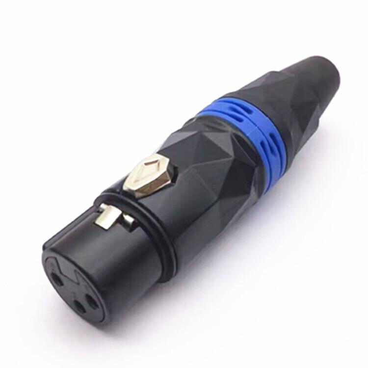 Black Lacquered XLR Microphone Plug: Gold-Plated Copper Pins, 3-Core Female Connector