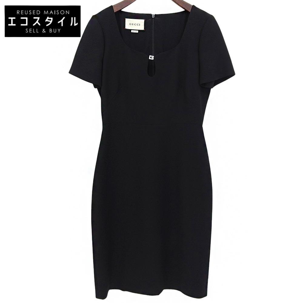 GUCCI Excellent condition G logo silk-blend wool dress, women's, black, size 40, 631484 dress 40 blackUsed