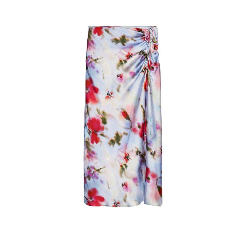 

Za Spring/Summer Bowknot Decoration Print Stand Collar Sleeveless Top 3070221 Silk Satin Texture Midi Dress 3058271 Multicolor Skirt XS