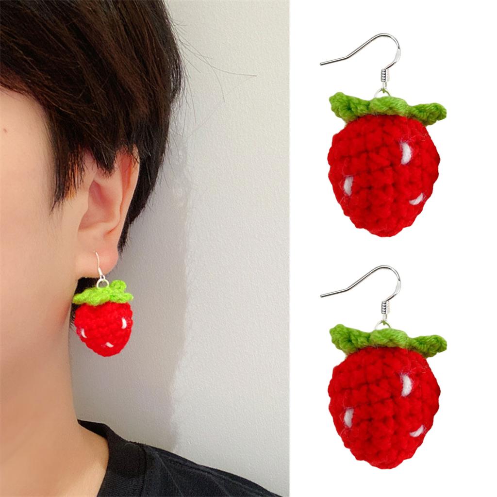 Handmade Knitted Strawberry Earrings Handmade Woven Earrings Unique Earrings Perfect Gift for Fashionable Women Girls