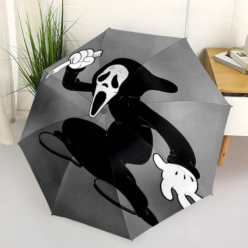 Scream Ghostface Umbrella: Automatic Opening & Closing, Foldable Design, 8-Bone Frame, Outdoor Use, Perfect Gift for Fans and Travelers01042