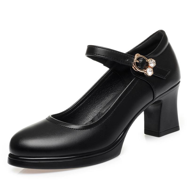 Waterproof Platform High Heel Round-Head Summer Model Training Special Catwalk Work Single Shoes Elegant Simple Black Autumn