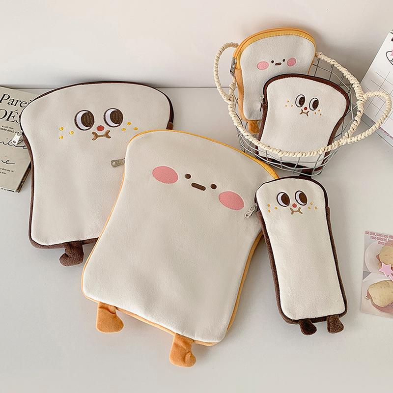 Ins Cartoon Plush Flat Storage Bag Soft Toast Desktop Storage Bag Student Portable Stationery Bag Pen Bag