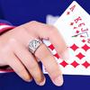 Hip Hop Fashion Exaggerated Cool Opening Ring Playing Card Crystal Rings for Men