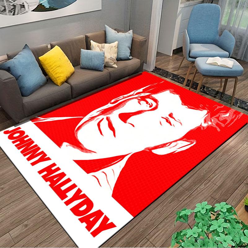 Red Johnny Hallyday Print Carpet suitable as a non-slip mat for the living room or bedroom sofa