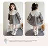 Spring Plaid Patchwork Dress with Sweet Lace Collar for Girls