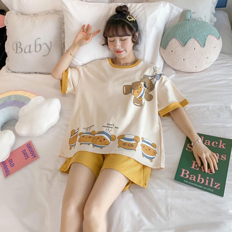 Summer Shorts Set Women's Pajamas Set Cute Cartoon Print Leisure Young Girls Sleepwear Short Sleeve Tops and Shorts Pijamas Women Homewear