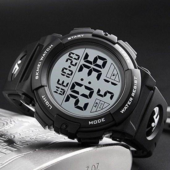 Timever digital wristwatch mens waterproof LED watch sports alarm large easy-to-read display multifunctional