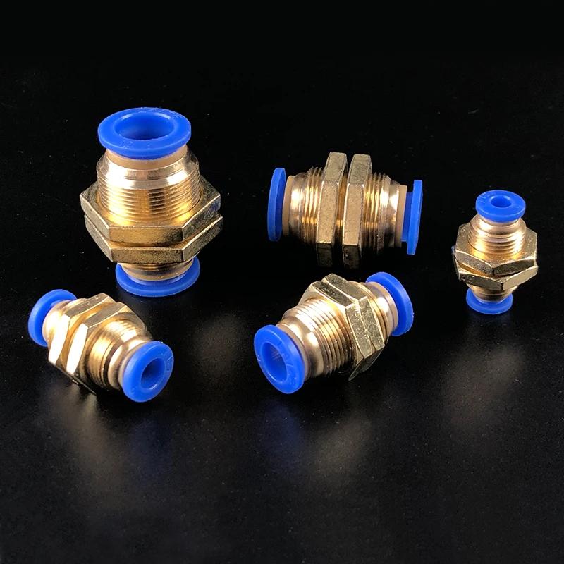 5Pcs PM Series Bulkhead Straight Pneumatic Fitting,4-12mm Push-to-Connect Quick Release Hose Connector for Air Compressor System