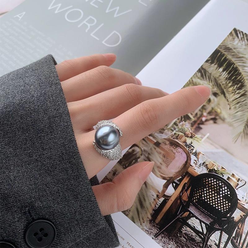 Jewelry Copper Platinum Plated Pearl Temperament Simple Ring 14Mm