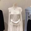 Sweet Temperament Off-Shoulder Knit Top - Women's 2025 Autumn/Winter Korean Style Slimming Base Shirt