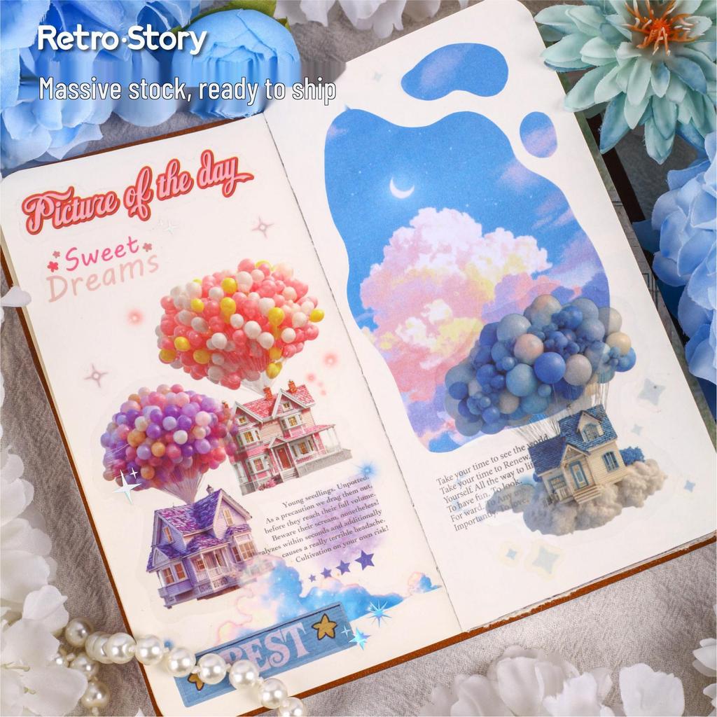 Retro Hot Air Balloon Sticker Pack - 16 Sheets, 6 Styles for DIY Journal Decoration
