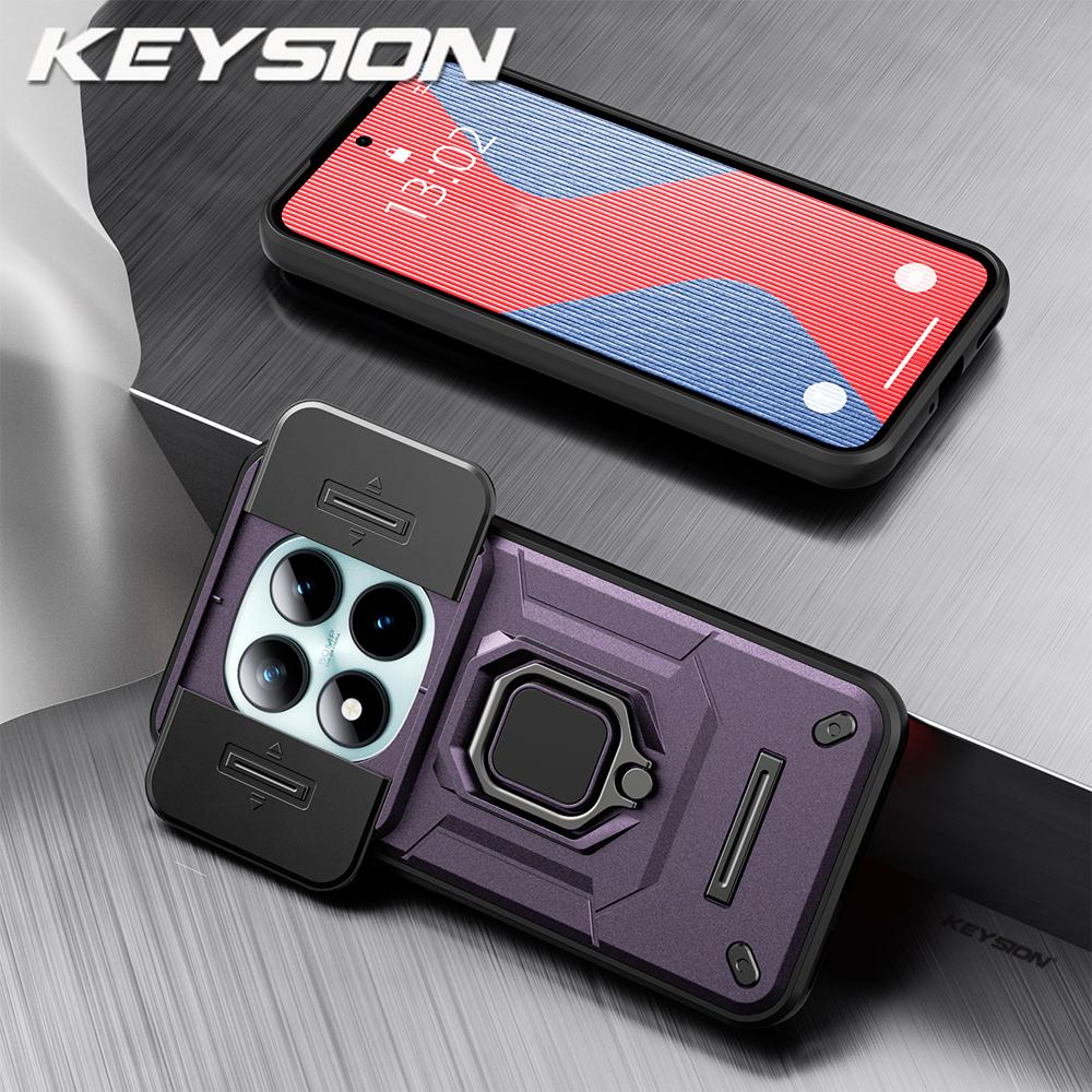KEYSION Shockproof Case for Xiaomi Redmi Note 15 Pro+ 5G Slide Camera Protection Metal Ring Stand Phone Cover for Redmi Note 15 4G 5G