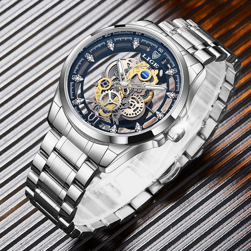 LIGE Top Brand Men's Watch Skeleton Quartz Watch Watch Gold Retro Fashion Men's Watch Men's Gift Top Brand Luxury Reloj Hombre
