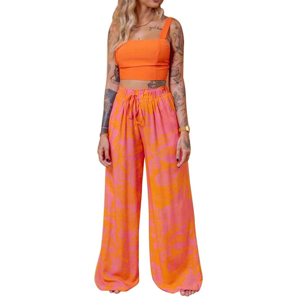 Dámské ležérní 2dílné topy bez rukávů s motýlkovým potiskem + dlouhé kalhoty