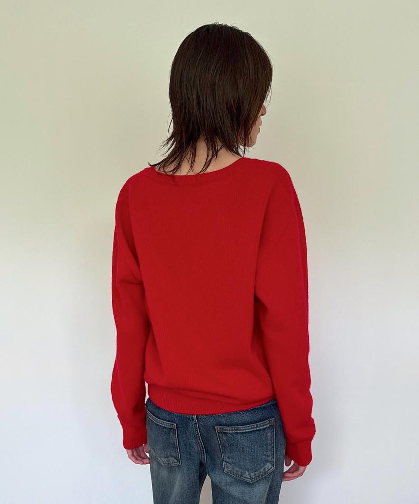 DIAGONAL V Neck Basic Knit (Red)