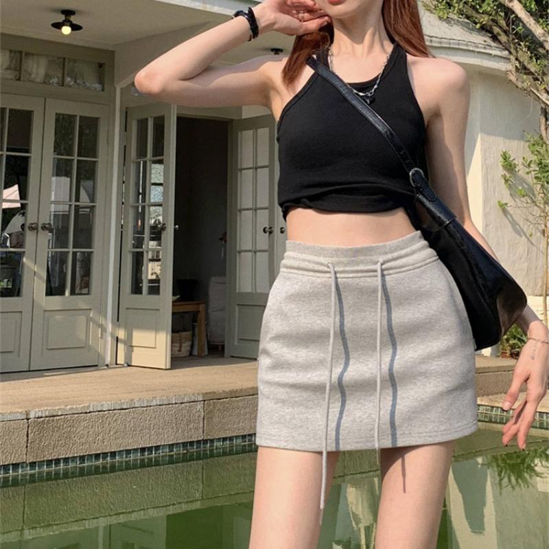 Jaro Léto Vysoký Pas Stahovací Šňůrka Zeštíhlující Sukně Mini Kapsáčové Sukně Pro Ženy Y2K Trendy Letní Krátká Sukně
