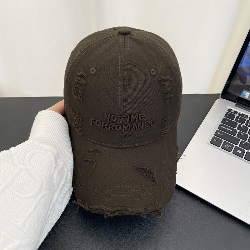 Vintage Ripped Letter Embroidered Baseball Cap Children's Summer Versatile Face Peaked Cap Wide Brim Soft Top Sun Hat