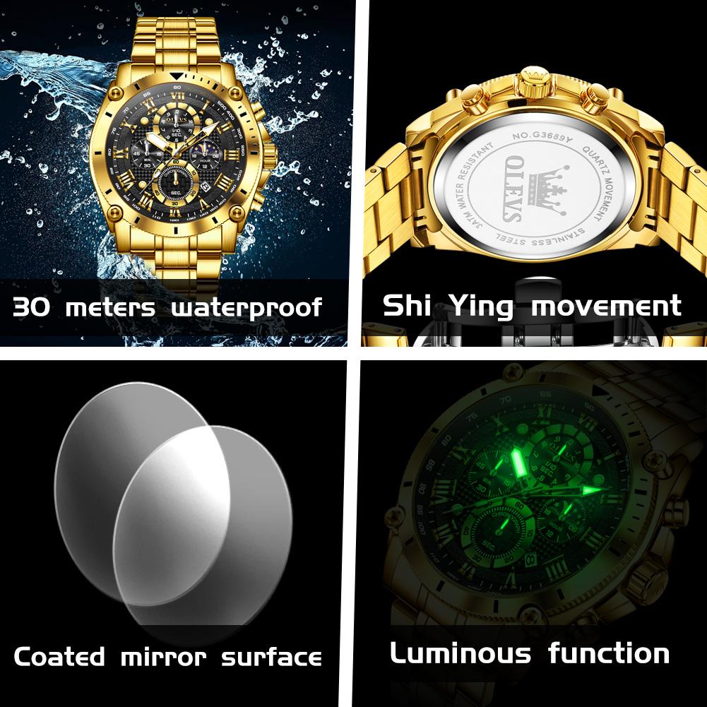 New Mens Watches OLEVS Top Luxury Brand Big Dial Watch Men Waterproof Quartz Wristwatch Sport Chronograph Clock Relogio Masculin