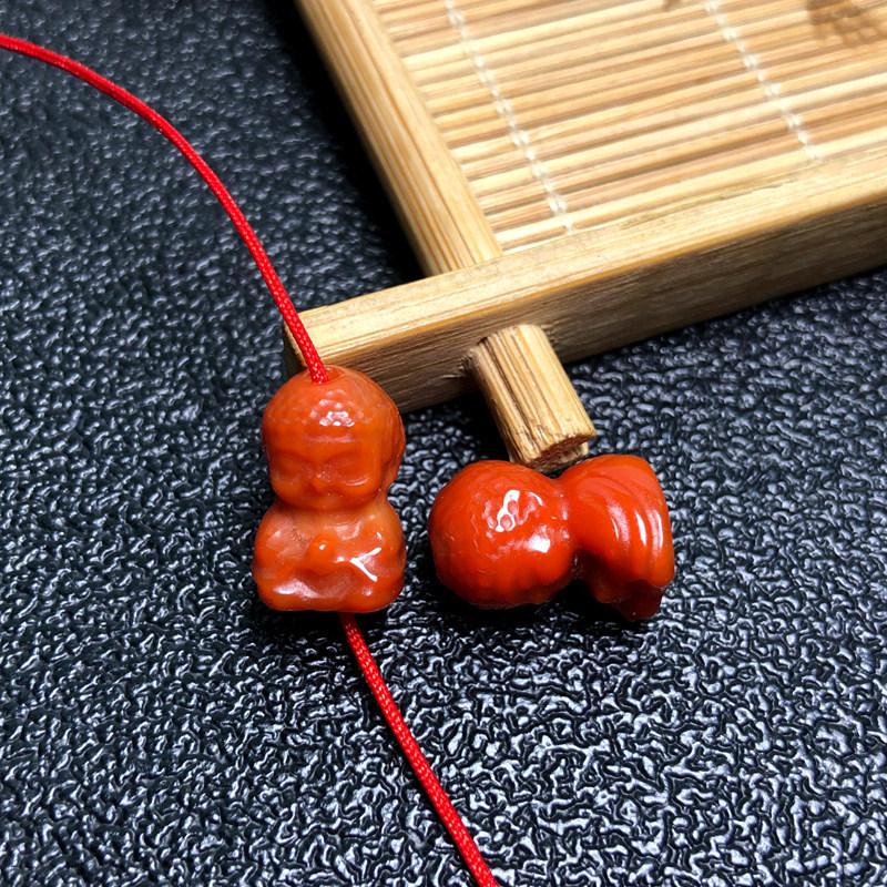 Red Agate Baby Buddha & Yellow Jambhala Beads for DIY Bracelet Accessories