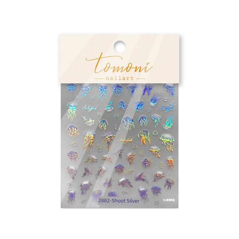 

New Gilding Laser Silver Jellyfish Nail Sticker Ocean Style Tomoni Best Selling Japanese Style Adhesive Nail Sticker Decoration Laser Silver Jellyfish 2882