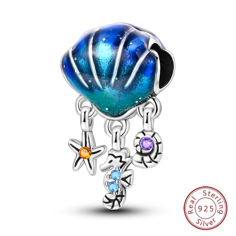 New Copper Ocean Series Mermaids Shell Charms Beads Fit Qikaola Original Bracelets Fine Birthday Diy Jewelry