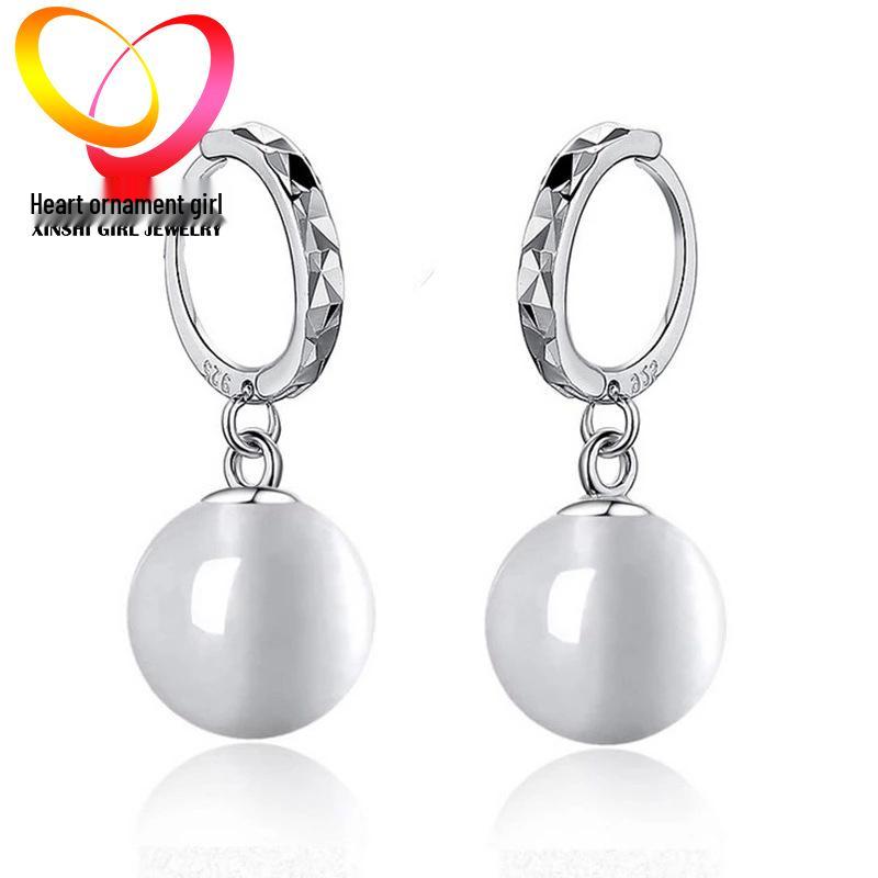 

Серьги-подвески с камнем кошачий глаз и гипсофилой - корейская модная бижутерия Copper