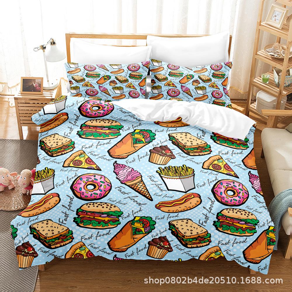 Home Textile Three-Piece Set, Digital Printing Food Series Bed Sheet Quilt Three-Piece Set
