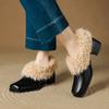 Fashion NEW Winter Women Pumps Square Toe Chunky Heel Shoes Split Leather Shoes for Women Slip-on Modern Shoes Elegant Plush Women Pumps