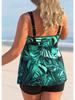 Popular Plus Size Women's Tankini: Halter Vest & Flat Leg Swim Trunks with Loose Print