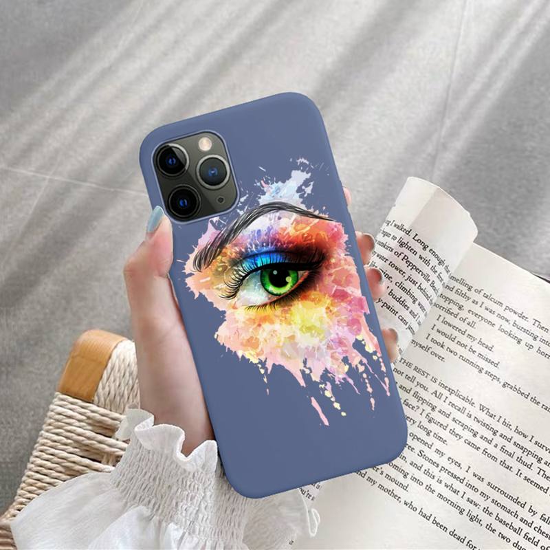 Eyes Art Phone Case for iPhone 11 12 13 Mini Pro Xs Max 8 7 6 6S Plus X XR Solid Candy Color Case