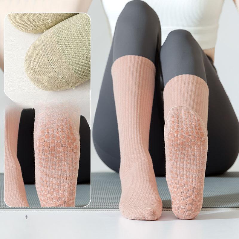 Yoga Socks, Women's Mid-calf Socks, Professional Fitness Pilates Socks, Silicone Anti-slip Sports Long Socks, Sweat-absorbing Cotton Socks