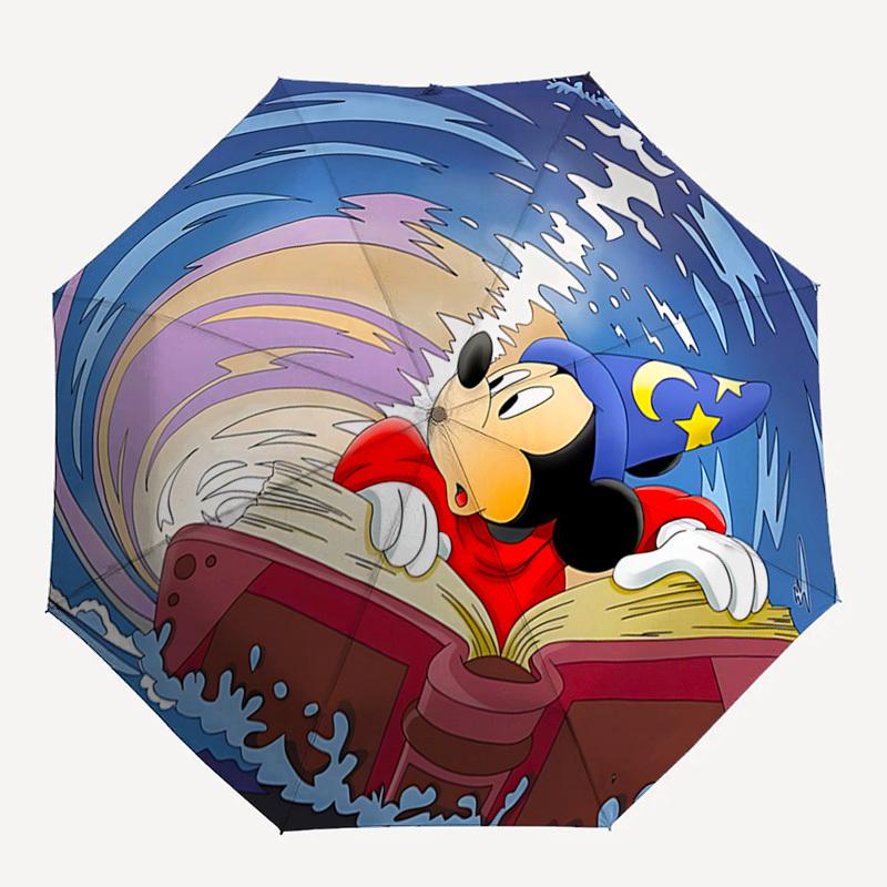 Sorcerer Mickey Themed Automatic Opening and Closing Umbrella, Brightly Colored 8-rib Portable Umbrella, Suitable for Men and Women, A Perfe
