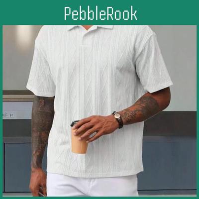 Textured Polo Knit Vintagestyle Loosefit Shirt For Men Collared Tshirt Breathable Shortsleeved Top