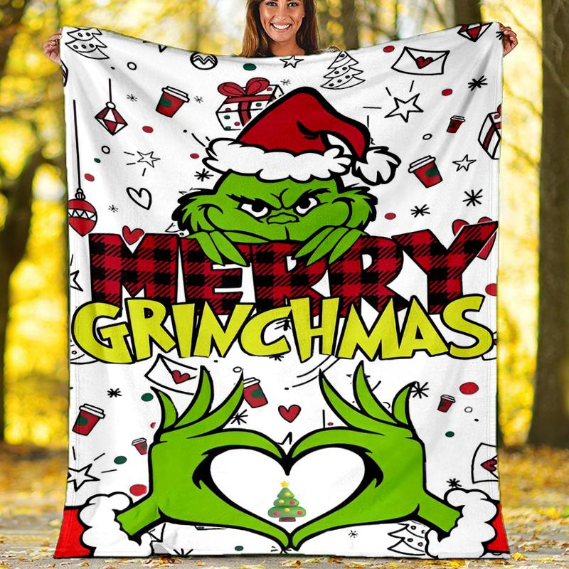 Grinch Theme Printed Blanket Perfect For Couch Bed Travel Outdoor Use Machine Washable Cozy Durable